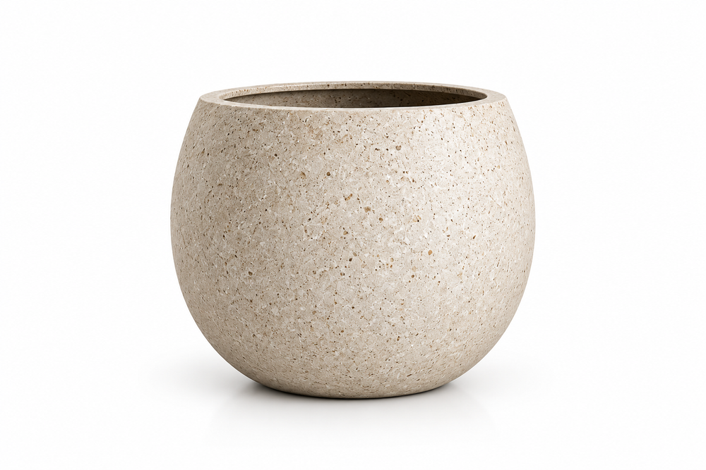 Round Beige Terrazzo Planter