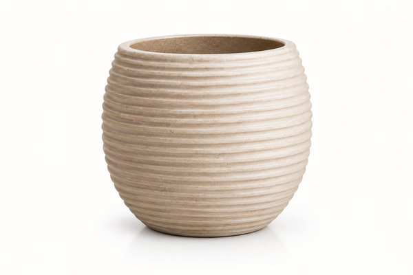 Beige Ribbed Bellied Vase Planter